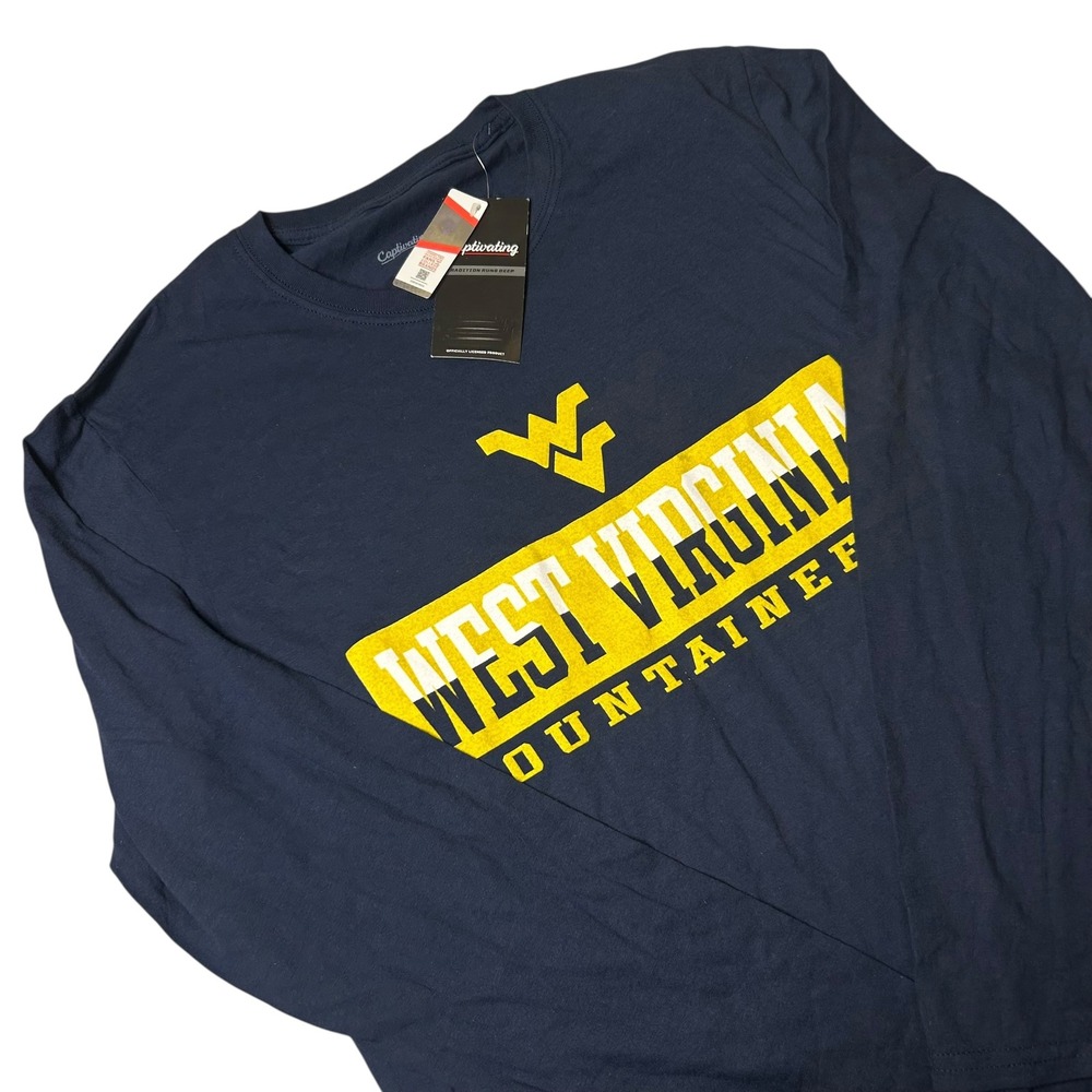 NEW West Virginia Mountaineers T-Shirt Mens M‎ Blue Long Sleeve NCAA College